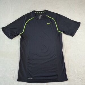 Nike Dri-fit Mens Size Small Short Sleeve  Navy With Neon Activewear Poly Mesh